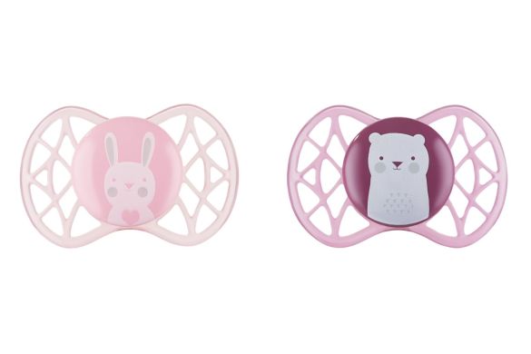 Пустушка Nuvita Air55 Explorer ортодонтична 0m+ заєць, ведмідь NV7066F, Рожевий