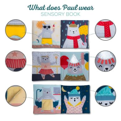 Розвивальна книжка для коляски Taf Toys Що одягне ведмедик Пол 12605, Блакитний