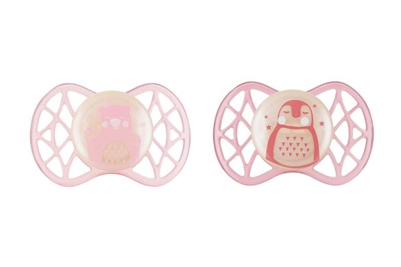 Пустушка Nuvita Air55 Explorer ортодонтична 0m+, світиться у темряві ведмідь, пінгвін NV7066GF, Рожевий