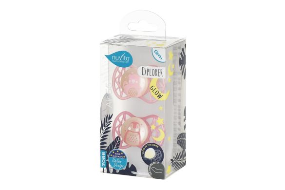 Пустушка Nuvita Air55 Explorer ортодонтична 0m+, світиться у темряві ведмідь, пінгвін NV7066GF, Рожевий