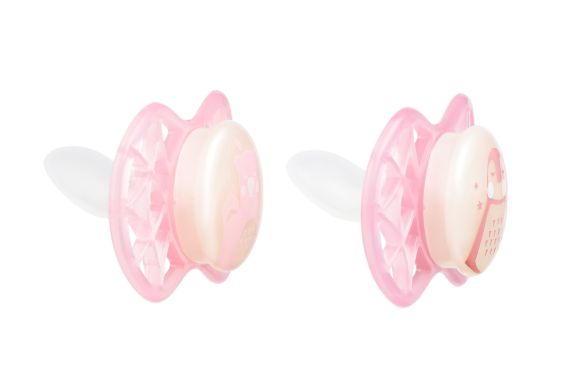 Пустушка Nuvita Air55 Explorer ортодонтична 0m+, світиться у темряві ведмідь, пінгвін NV7066GF, Рожевий