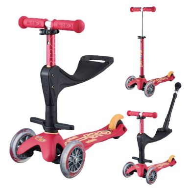Самокат 3-колесный Mini Micro deluxe plus ruby ​​red с сиденьем MMD056