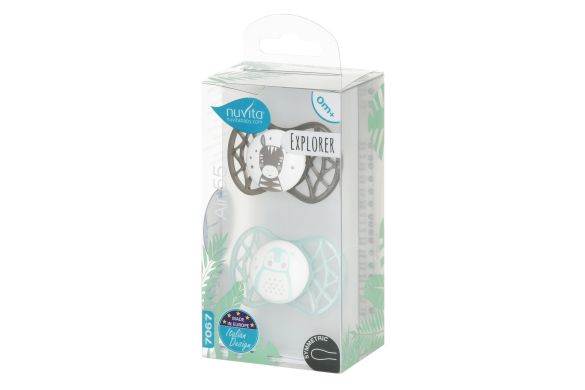 Пустышка Nuvita Air55 Explorer симметрическая 0m+ зебра, пингвин NV7067N, Серый