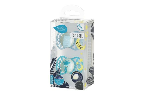 Пустушка Nuvita Air55 Explorer симетрична 0m+, світиться у темряві ведмідь, жираф NV7067GM, Бірюзовий