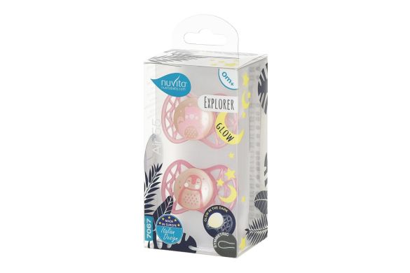 Пустушка Nuvita Air55 Explorer симетрична 0m+, світиться у темряві ведмідь, пінгвін NV7067GF, Рожевий