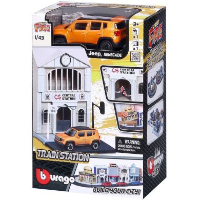 Игровой набор серии City Железнодорожная станция (станция, автомобиль 1:43) Bburago 18-31505
