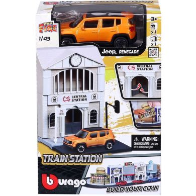Игровой набор серии City Железнодорожная станция (станция, автомобиль 1:43) Bburago 18-31505