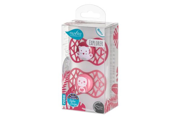 Пустушка Nuvita Air55 Explorer ортодонтична 6m+ кіт, панда NV7086F, Рожевий