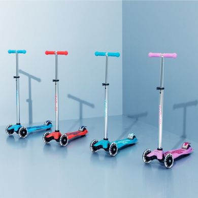 Самокат MICRO серії Maxi Deluxe Glow LED ЧЕРВОНА АУРА (до 50 kg, 3-х колісний, світло) MMD368