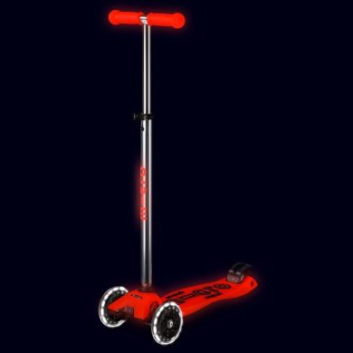 Самокат MICRO серії Maxi Deluxe Glow LED ЧЕРВОНА АУРА (до 50 kg, 3-х колісний, світло) MMD368
