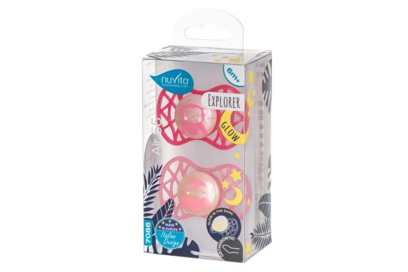Пустушка Nuvita Air55 Explorer ортодонтична 6m+, світиться у темряві мавпа, сова NV7086GF, Рожевий