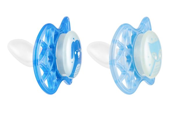 Пустушка Nuvita Air55 Explorer ортодонтична 6m+, світиться у темряві собачка, лис NV7086GM, Синій