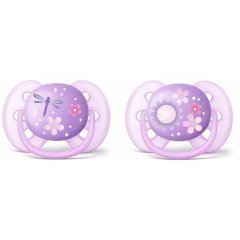 Пустышка Philips Avent Ultra Soft для девочек 6-18 мес. 2 шт. SCF227/22, Фиолетовый, 2