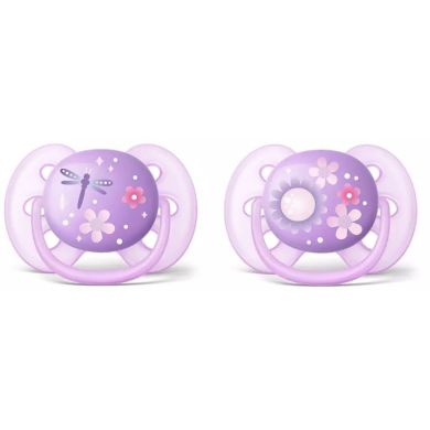 Пустышка Philips Avent Ultra Soft для девочек 6-18 мес. 2 шт. SCF227/22, Фиолетовый, 2