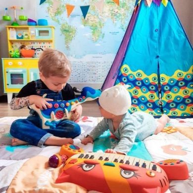 Музична іграшка Battat Пес-гітарист короткий ремінець BX1206Z, Блакитний