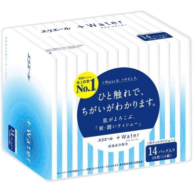 Бумажные платочки Elleair +WATER с глицерином и молекулами воды 14 х 14 шт 713404 4902011712001