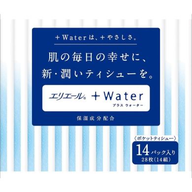 Бумажные платочки Elleair +WATER с глицерином и молекулами воды 14 х 14 шт 713404 4902011712001