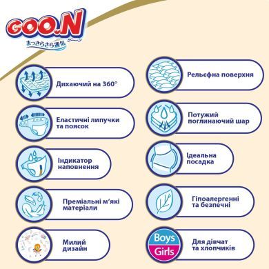 Подгузники Goo.N Premium Soft для детей 9-14 кг (Размер 4(L) на липучках унисекс 52 Шт) 863225 4902011862256