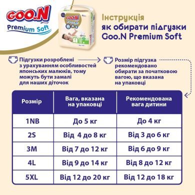 Подгузники Goo.N Premium Soft для детей 9-14 кг (Размер 4(L) на липучках унисекс 52 Шт) 863225 4902011862256
