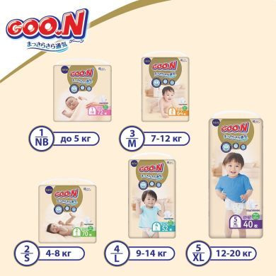 Подгузники Goo.N Premium Soft для детей 9-14 кг (Размер 4(L) на липучках унисекс 52 Шт) 863225 4902011862256