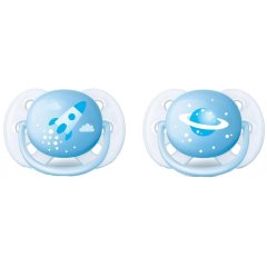 Пустышка силиконовая Philips Avent Ultra Soft для мальчиков 0-6 мес. 2 шт. SCF222/20, Голубой