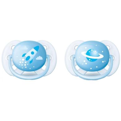 Пустышка силиконовая Philips Avent Ultra Soft для мальчиков 0-6 мес. 2 шт. SCF222/20, Голубой