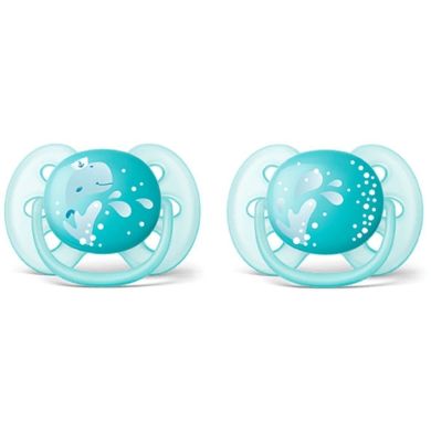 Пустышка для мальчиков Avent Ultra Soft Ортодонтическая 2 шт 6+ SCF226/22, Голубой