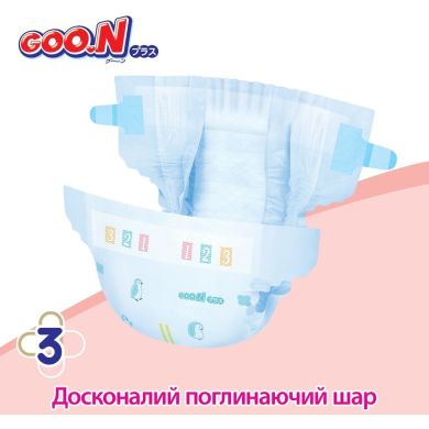 Підгузки GOO.N Plus для новонароджених до 5 кг (розмір NB, на липучках, унісекс, 76 шт) 21000626, NB-S