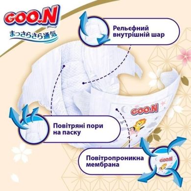 Підгузки GOO.N Premium Soft для дітей 3-6 кг (розмір 2(S), на липучках, унісекс, 70 шт) F1010101-153, S