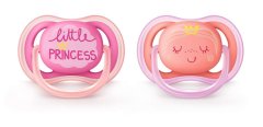 Пустышка Philips AVENT Ultra Air с декором 6-18 мес. 2 шт. для девочек SCF343/22, Розовый