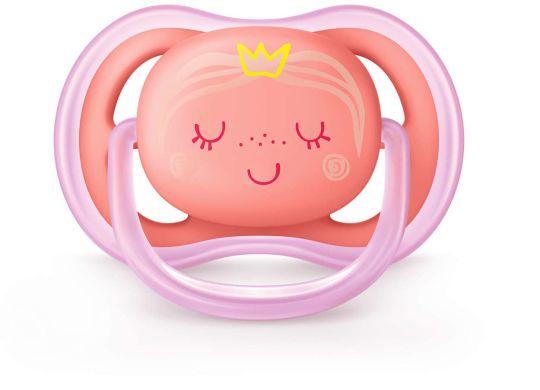 Пустышка Philips AVENT Ultra Air с декором 6-18 мес. 2 шт. для девочек SCF343/22, Розовый