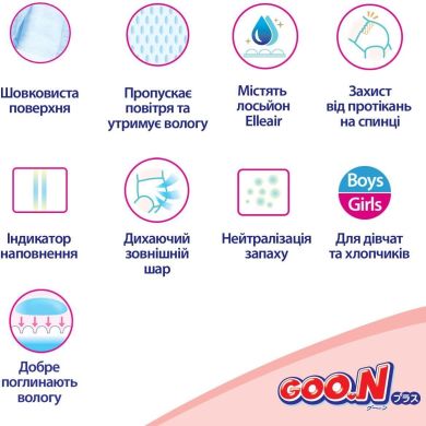 Підгузки GOO.N Plus для дітей 9-14 кг (розмір L, на липучках, унісекс, 48 шт) 4902011107524, L