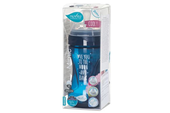Детская Антиколиковая бутылочка Nuvita Mimic Cool 250 мл темно-синяя NV6032NIGHTBLUE, Синий