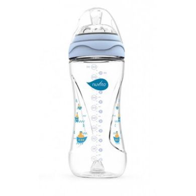 Бутылочка для кормления антиколиковая Nuvita Mimic 330 мл 4м + голубая NV6050, Голубой
