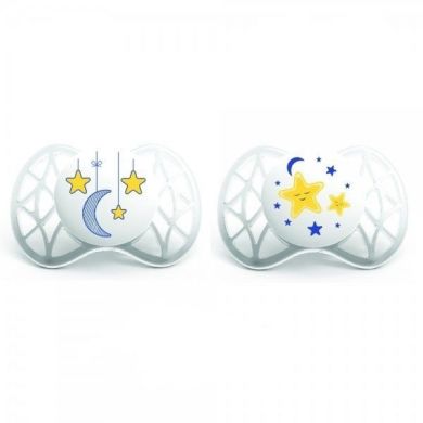 Пустышка ортодонтическая Nuvita Air силиконовая 0 м+ светится в темноте 2 шт. NV7062, Белый, 2