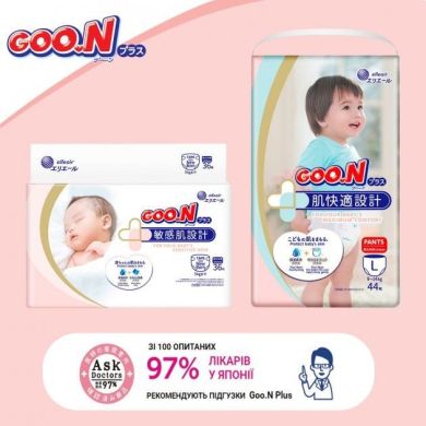 Подгузники Goo.N Plus для новорожденных до 5 кг (размер SS, на липучках, унисекс, 36 шт) 843333 4902011843330
