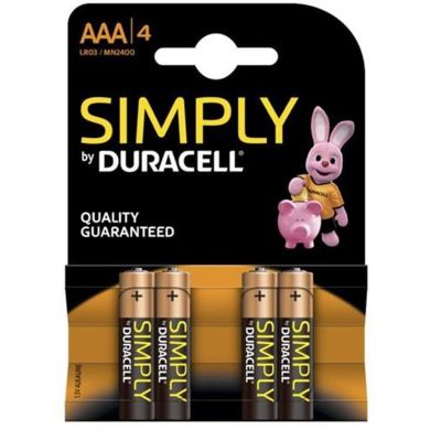 Батарейки алкаліновi Duracell Simply AAA 1.5V LR03/MN2400 4 шт 5000394002432