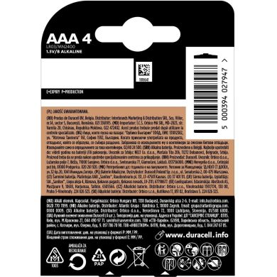 Батарейки алкаліновi Duracell Simply AAA 1.5V LR03/MN2400 4 шт 5000394027947