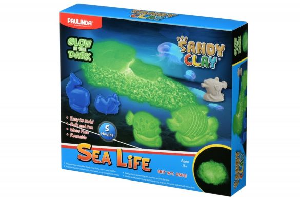 Песок для творчества Paulinda Sandy clay Морское життся 250г светится в темноте 5 ед PL-140079